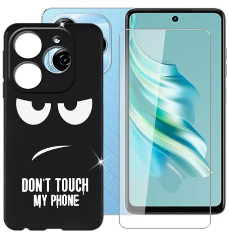 Ikiiqii Funda para Tecno Spark 20 (6.60) Teléfono + Cristal Templado, Capa Antigolpes y Antiarañazos Protector Silicona Funda Móvil para Tecno Spark 20 - No toques