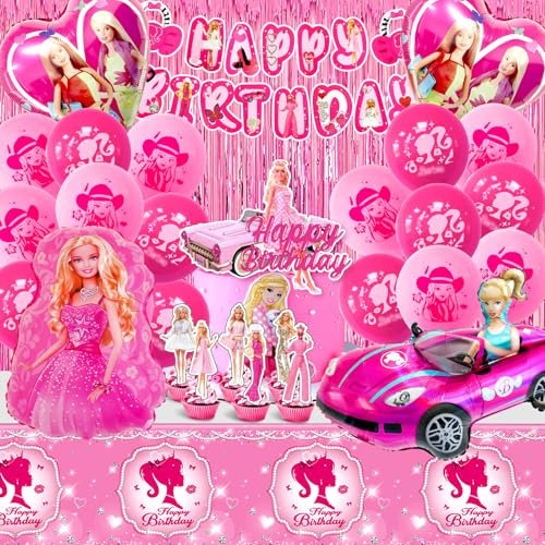 Set 48 Pezzi Barb Compleanno - Kit Festa con Decorazioni, Palloncini e Torta - Tema Bambina