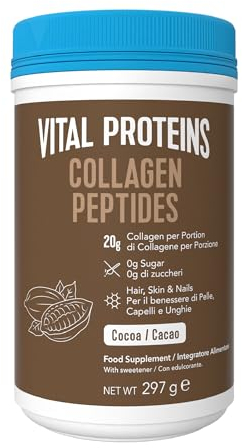 Vital Proteins Collagen Peptides Cacao, integratore collagene idrolizzato in polvere, Gusto Cacao, per pelle, capelli e unghie, 20g di peptidi di collagene bovino per porzione, 297g