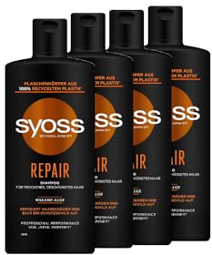 Syoss Shampoo Repair (4x 440 ml), Haarshampoo für trockenes und geschädigtes Haar, Hair Repair Shampoo beugt Haarschäden vor, Formel mit Amino-Komplex & Wakame-Alge