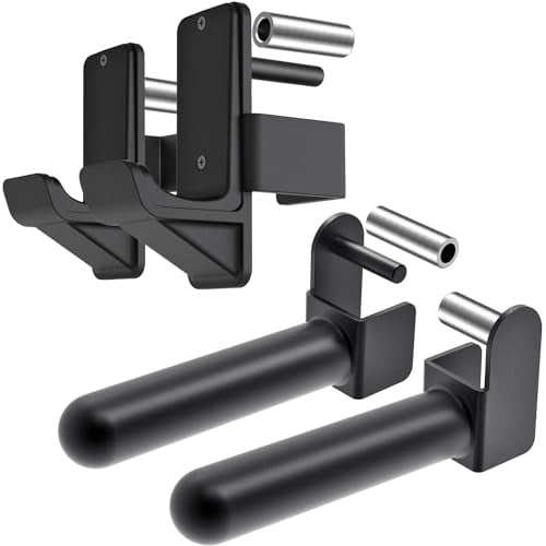 Kipika J-Hooks and Weight Plate Holder Set for 2 x 2 Power Rack with 5/8 or 1 Hole - Squat Rack Attachments for Strength Training and Weight Storage - Fits Olympic 2-inch weight plates.