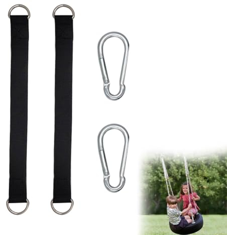 Fixation de balançoire, Sangles de Hamac, Lot de 2 crochets de fixation pour hamac, Sangles de hamac avec 2 mousquetons Lourds et Anneaux en D, pour Balancoire de Jardin Hamac ou Siège Suspendu