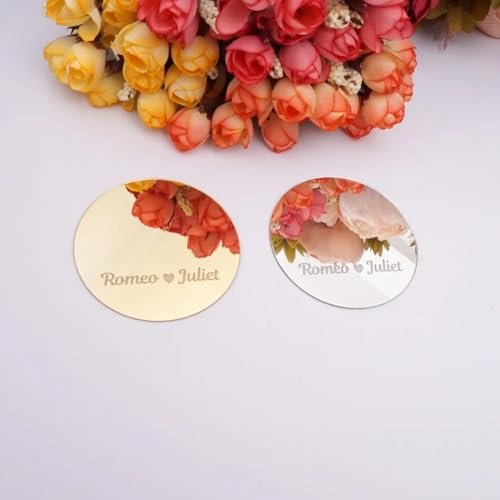 Acryl-Spiegel-Etiketten, personalisierbar, für Hochzeiten, Acryl-Namensschilder, Namensschilder, personalisierbar, Acryl, goldfarben, 20 Stück
