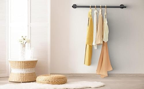 LAIDER HEROS Industrieller Rohr-Kleiderständer, 120 cm, hochbelastbar, zur Wandmontage, platzsparend, für Wäsche, Wohnzimmer und Schrank, mattschwarz