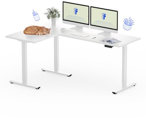 FLEXISPOT 180 * 120cm Höhenverstellbarer Schreibtisch Elektrisch, L-förmiger Eckschreibtisch mit 3 Beinen, Verstellbarer Schreibtisch mit 4 Speicher-Tasten (Weiß)