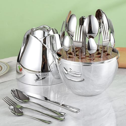 Service De Couverts En Or, Service De Table De 24 PièCes, Ensemble De Couverts Fantaisie En Acier Inoxydable Portable, Poli Miroir, Service De Vaisselle Domestique Pour 6 Personnes,Silver
