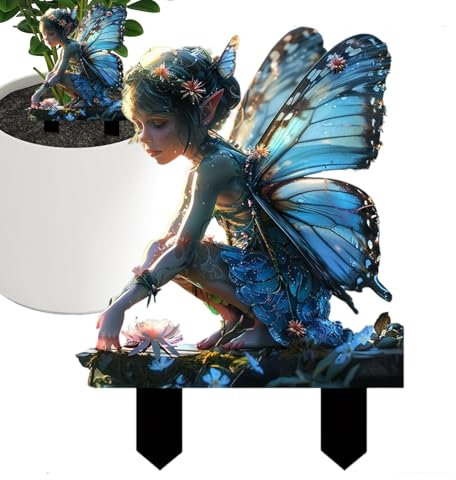 Buhygn Gartenpfähle für Dekorationen, Acryl, Schmetterling, Fee, Hof, Kunst, Bodenpfähle, Gartenpfähle, verschleißfest, wasserdicht, bunt, Outdoor-Dekoration, Gartenlandschaft für Garten