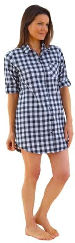 Love To Sleep Nightwear Women's Check Nightshirts Brushed Flannel Button Front Over The Head UK Seller - Button Lightweight Mono Check - 14