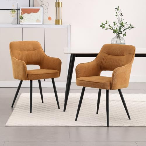 chairus 2er Set Esszimmerstühle Gepolsterte Küchenstühle aus Chenille Essstühle Armlehnstuhl für Wohnzimmer Akzentstühle mit Armlehne Schlafzimmer (Gelb)