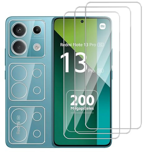 Dlxiks Protector de Pantalla para Xiaomi Redmi Note 13 Pro 5G, 3 Cristal Vidrio Templado con 3 Protector de Lente de Cámara, Dureza 9H, fácil instalación, Sin Burbujas, Antiarañazos, HD Transparente
