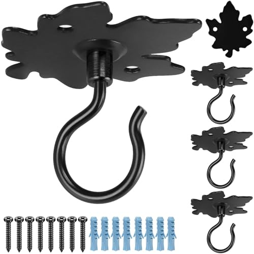 Dolibest Wandhaken Pflanze Deckenhaken Blumenampel Töpfe Aufhänger/Schwarz | 4er,Garten Terrasse Veranda Balkon,Lichterketten Laternen Windspiele Vogelfutterhaus,Dekorativ,Schraube Dübeln,45kg