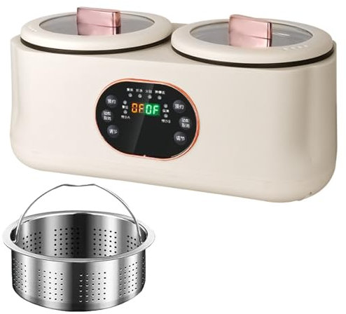 900W Fully Automatic Double Pot Cooker, 1.8L+1.8l Smart Touch Screen Automatic Slow Cooker, 8 Hours Heat Preservation, Six Functions, Dual Pots and Dual Controls, Used In Kitchens and Restaurants