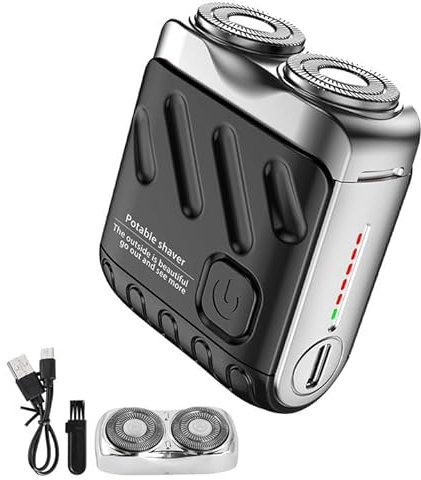 Elektrischer Herrenrasierer IPX7 USB Nass- und Trockenrasierer mit 2 magnetischen Ersatzköpfen (schwarz)