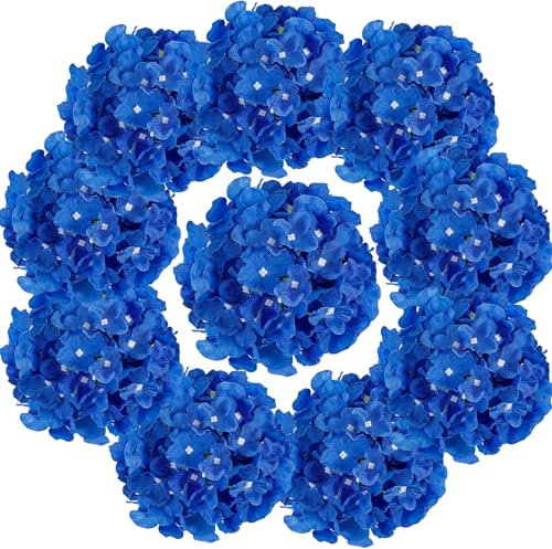 Auihiay 10 Stück Hortensien Kunstblumen, Künstliche Hortensien - Volle Blüten mit Stielen für DIY Sträuße, Brautjungfern, Hochzeitsdeko (Dunkelblau)