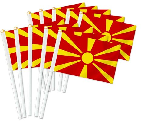 25 Stück Nordmazedonien Handheld Flagge, Dekor Hand gehalten Hold Fahne, Dekoration Banner hand North Macedonia