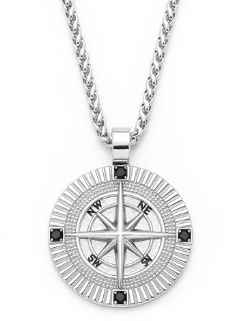 Collana Uomo Rosa dei Venti in Acciaio Inox – Ciondolo Bussola Ø2 cm – Catena Veneziana 50 cm – Stile Nautico Elegante – Idea Regalo Avventura cll2259