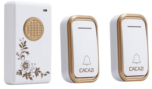 SLDAGe Campanello Senza Fili da Esterno con 2 Trasmettitori,Campanello Portata Wireless a Lunga Distanza di 200m per Casa,Indicatore LED Pulsanti,Ricevitore Interno con 3 Volumi,38 Suonerie,d'oro