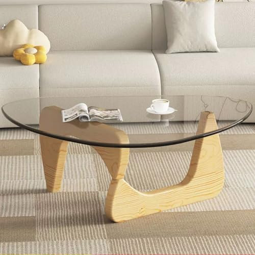 RUYICZB Table Basse Triangulaire en Verre Style Milieu du Siècle, Tables Basses Modernes en Verre pour Salon, Tables Centrales avec Base Bois pour Bureau, Hôtel, Balcon,Transparent Log,83cm