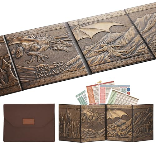 Trymaker Dm Screen, 5e DND Spielleiterschirm, Dungeons and Dragons zubehör, Kunstleder DM Sichtschirm mit Regel-Referenzkarten, Einer Aufbewahrungshülle