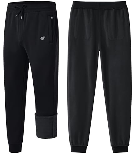 YuKaiChen Jogginghose Herren Fleece Warme Gefütterte Trainingshose Stretch Sporthose Winter Verdickte Sweathose mit Reißverschluss Taschen