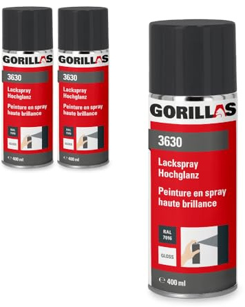 gorillas 3x Lackspray 400 ml Hochglanz RAL 7016 (Anthrazit) – Sprühlack | Profi-Qualität - Sprühlack für innen und außen - Hochwertiger Nitro-Kombinationsharzlack - Temperaturbeständig