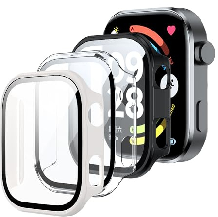 zZjoOoj Hülle für Xiaomi Redmi Watch 6 / NFC Displayschutz,Gesamt Schutzhülle, Eingebaut Gehärteter Glas Displayschutz Hohe Empfindlichkeit, 3 Stück (Schwarz,Elfenbeinweiß/Transparent)