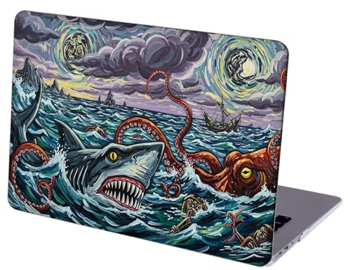 Compatible with MacBook Pro 13 inch, Hard Shell Case with Keyboard Cover and Screen Protector (M1 A2338 A2289 A2251 A2159 A1989 A1706 A1708, 2016-2020 Release) - Shark Attack MC21198