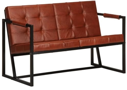 RMIHSJG 2-Sitzer Sofa Braun Echtes Ziegenleder Vintage Wohnzimmer Sofa mit Stahlgestell Leder Polsterung