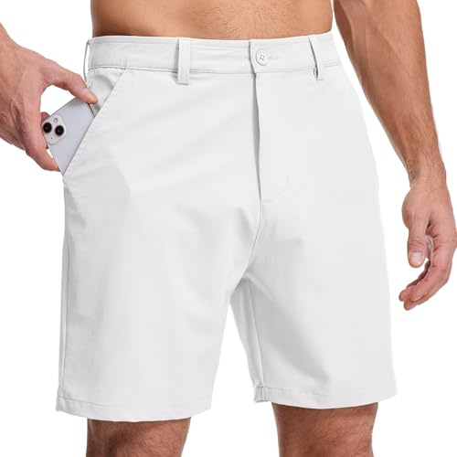 Faysfad Men’s Cargo Golf Shorts Quick Dry Lightweight, Work Shorts Men with Zip Pockets, 4-Way Stretch UPF 50+, Walking Hiking Summer Shorts, Breathable Outdoor Shorts(6256,White,36)