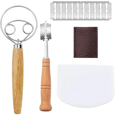 Glamifyr Bäckermesser 4er Set für Brot & Sauerteig – Brot Einschneidemesser Set mit 10 Ersatzklingen, inkl. Dänischer Schneebesen, für Gerade und Geschwungene Schnitte