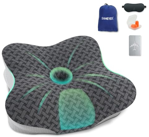SAHEYER Reisekissen Memory Foam, Ergonomisches Camping Kissen, Orthopädisches Nackenkissen Kopfkissen für für Camping, Zelten, Outdoor & Urlaub (schwarz)