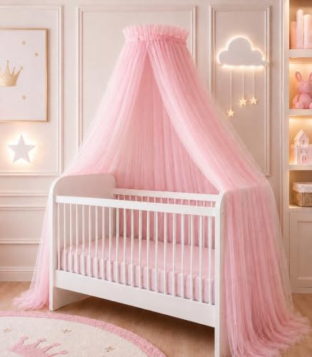 Baby Fancyroom Betthimmel für Babybett, Prinzessin Babywiege, Moskitonetz, Beistellbett Himmel, Babyzimmer Deko, Baldachin Premium Tüll (Rosa, Betthimmel ohne Bommel)