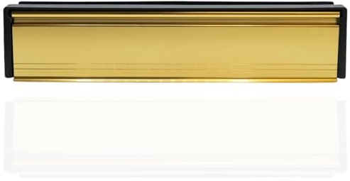 Firemongery Framemaster 12 Letter Box for Front Door, Aluminium FD30 Fire Rated Letterplate Replacement for 44mm Timber Doors, Dual Flap Letter Box Flap with Intumescent Lining, Gold