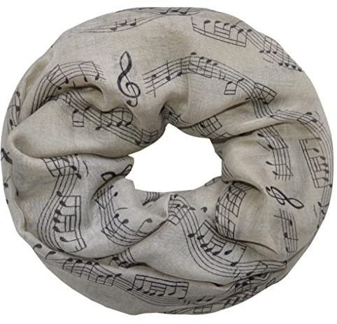 thb Richter Damen Schlauchschal Musiknoten Musik Rundschal Notenschlüsse Loopschal Kunst (Beige)