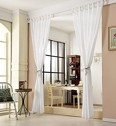 WOLTU 2er Set Gardinen für Wohnzimmer Kinderzimmer Schlafzimmer, transparent, mit Schlaufen, Leinen Optik, Doppelpack lichtdurchlässige, 140 x 175 cm, Weiß