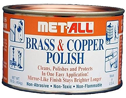MET-ALL BC-10 Brass & Copper Polish 16oz Cleans, Polishes, Protect Oxidation & Tarnish Removal on Antiques, Rails, Ships, Elevators Leaving Protective Barrier + EXTRA LARGE Microfiber Polishing Cloth