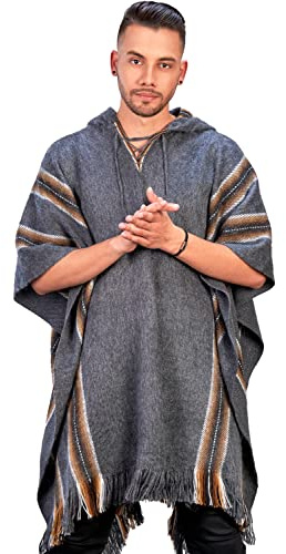 Alpaca Hooded Poncho for Men and Women-Warm and soft (Dark Grey)