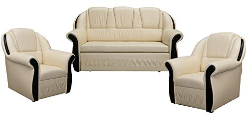 MOEBLO Polstergarnitur, Couchgranitur, Sofa und 2X Sessel für Wohnzimmer, Federkern Sofagarnitur Polstersofa Wohnlandschaft - FILON (Beige (Soft 33))