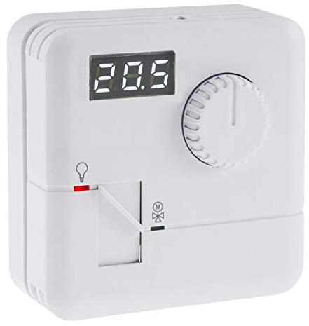 WITTKOWARE Aufputz Raumthermostat mit LED-Display (Temperaturanzeige) und Schalter, 230V~, 1 Wechsler-Schaltkontakt, Farbe reinweiß