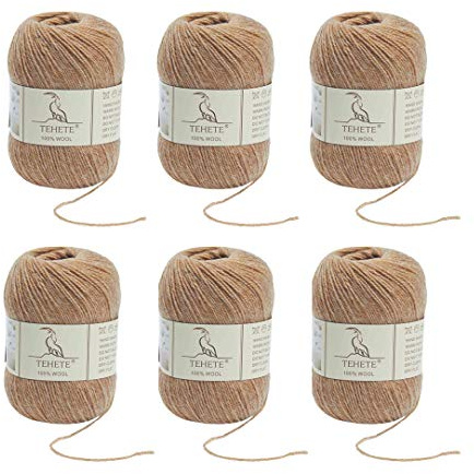 TEHETE 100% Schurwolle Yarn zum Stricken und Häkeln, Woll-Set weich 6 x 50 g, Khaki