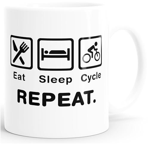MoonWorks® Kaffee-Tasse mit Spruch Eat Sleep Repeat Mega Mix Bürotasse lustige Geschenke Kaffeebecher Cycle weiß Keramik-Tasse