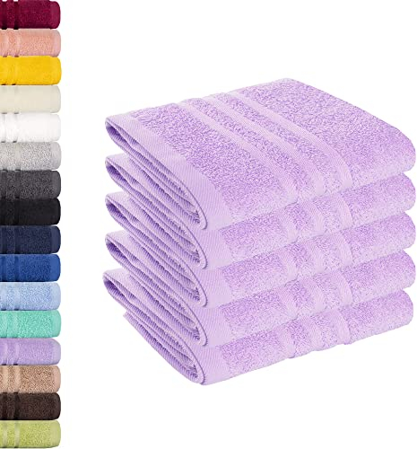 Lavea® 5er Set Gästehandtücher 30x50 cm – Weiche und Saugstarke Gästetücher aus 100% Baumwolle, Frottierserie Elena – Waschbar und Strapazierfähig - Lavendel