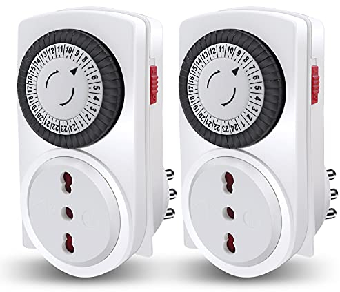 EXTRASTAR Timer meccanico per uso esterno,presa temporizzata,timer luci esterno,3680W max, pacco da 2(Non impermeabile)