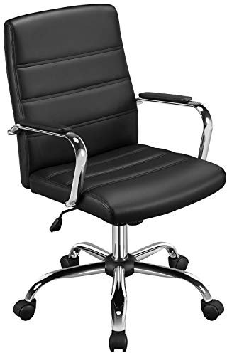 Yaheetech Silla Giratoria de Oficina Sillón de Trabajo con Respaldo Tapizado Asiento Sintético Altura Ajustable Negro