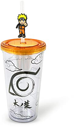 JUST FUNKY Naruto Shippuden Hidden Leaf Village - Taza de viaje de carnaval de 16 onzas | Calidad y diseño premium, tapa a prueba de fugas y derrames | Ideal para regalar - Incluye popote y tapa para