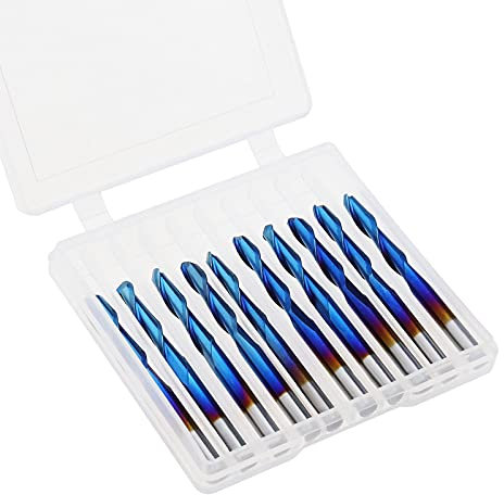 10pcs 1/8 pouce Balle Nez Fraise CNC Routeur Bits 3.175mm Tige Spirale Upcut Conception Carbure de Tungstène Nano Revêtement avec Boîte