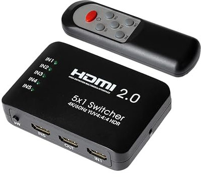 Maplin HDMI Switch 5 in 1 Out, Aluminium 4K@60Hz Ultra HD HDMI 2.0 Switcher with Remote, Compatible with TV Box, PS5/4, Xbox, Roku, Laptop, HDTV, Projector, Monitor
