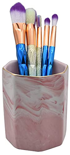 Hoshen Pot à crayons en céramique texture marbre - Pour ranger les pinceaux de maquillage - Pour un usage quotidien dans les bureaux, les salles de classe et les maisons, Rose Marbré