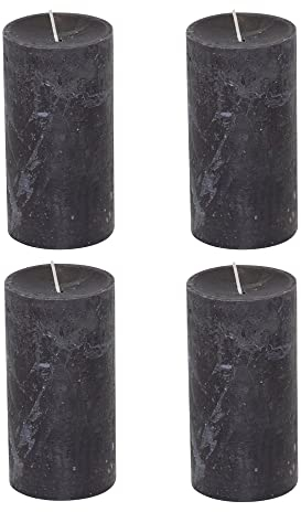 Stumpenkerzen Rustic 4er Set - Stumpenkerze, Blockkerze, Kerze, Adventskranz, Advent - Kein Ruß - Brenndauer: 60 Std. - viele Farben - 7x13 cm (Schwarz)