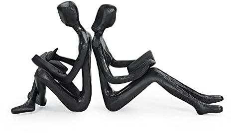 Aoneky Mini Figuras de Pareja Leyendo Libro - Estatua Abstracta Moderna de Hierro Fundido, Regalo Original de San Valentín Navidad Aniversario Boda, Decoración para Hogar Casa Oficina